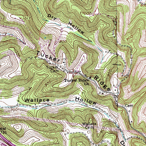 Topographic Map of Tucker Ridge, TN