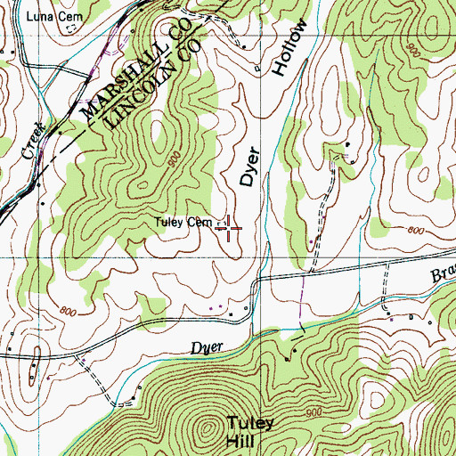 Topographic Map of Tuley Cemetery, TN