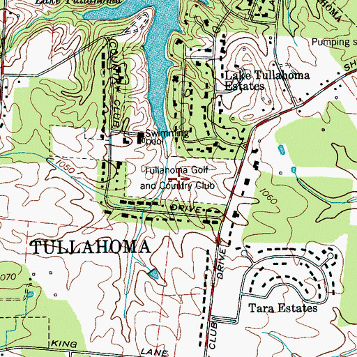 Topographic Map of Tullahoma Golf and Country Club, TN
