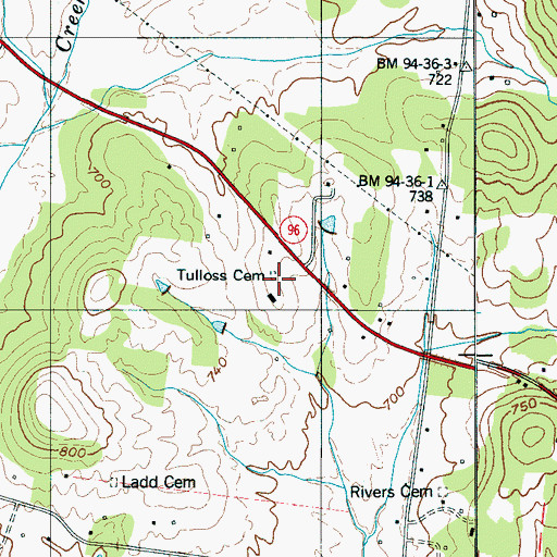 Topographic Map of Tulloss Cemetery, TN
