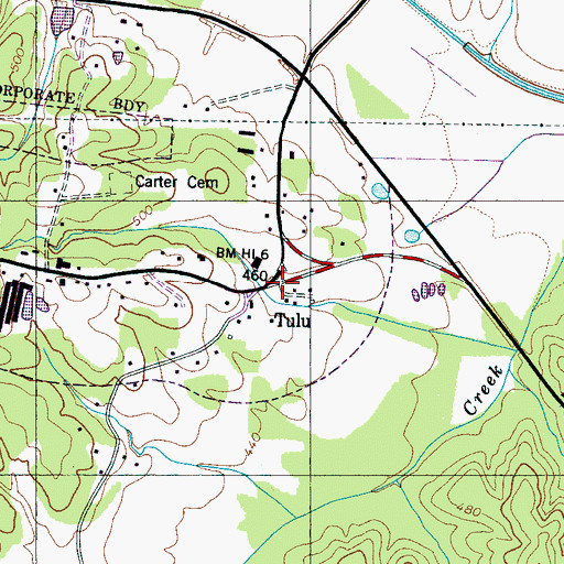 Topographic Map of Tulu, TN