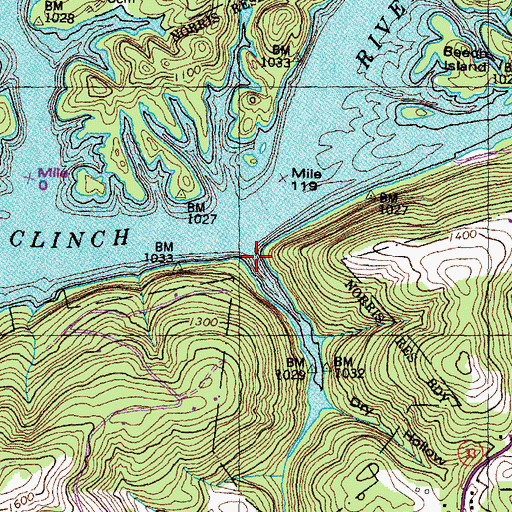 Topographic Map of Tumbling Run, TN