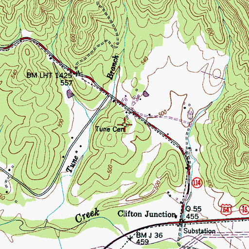 Topographic Map of Tune Cemetery, TN
