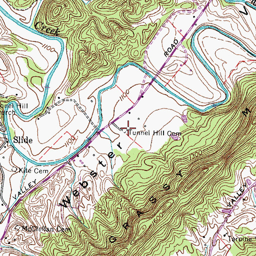 Topographic Map of Tunnel Hill Cemetery, TN