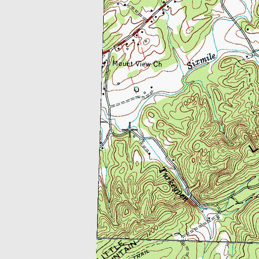 Topographic Map of Turkeypen Branch, TN