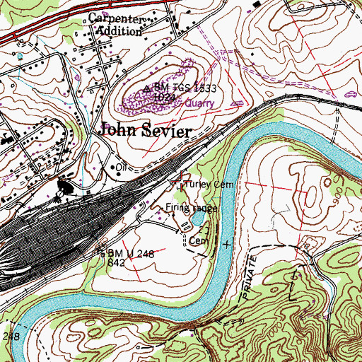 Topographic Map of Turley Cemetery, TN