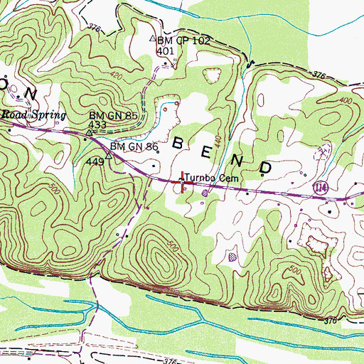Topographic Map of Turnbo Cemetery, TN