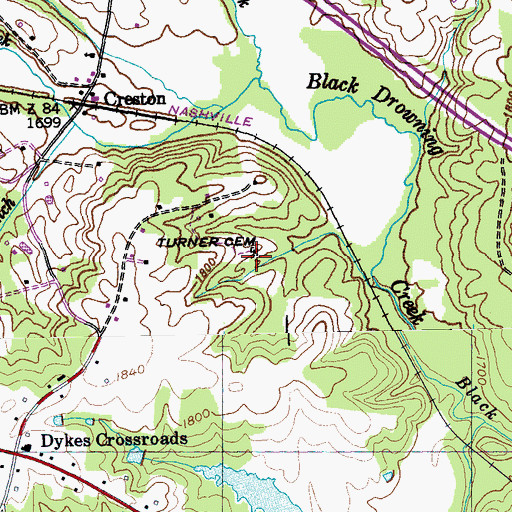 Topographic Map of Turner Cemetery, TN