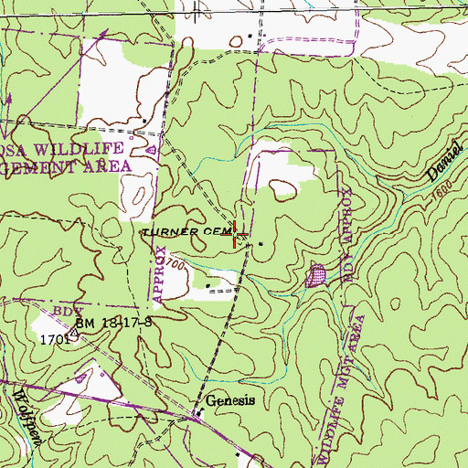 Topographic Map of Turner Cemetery, TN