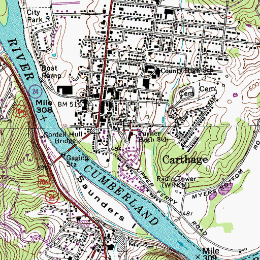 Topographic Map of Turner High School, TN