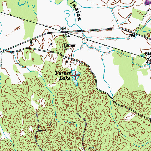 Topographic Map of Turner Lake, TN