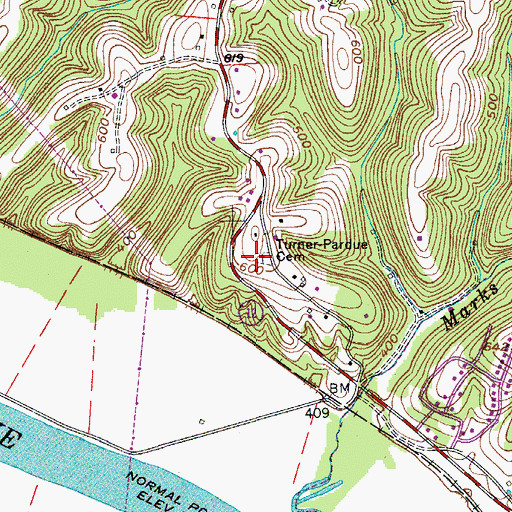 Topographic Map of Turner-Pardue Cemetery, TN