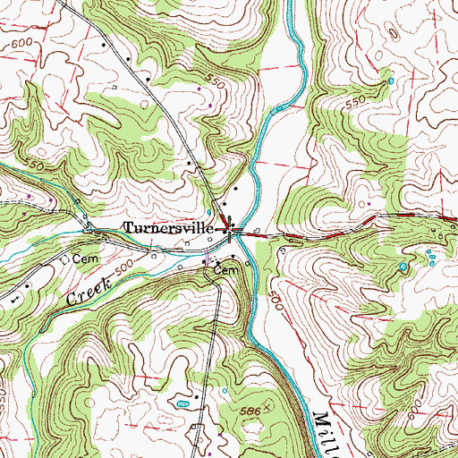 Topographic Map of Turnersville, TN