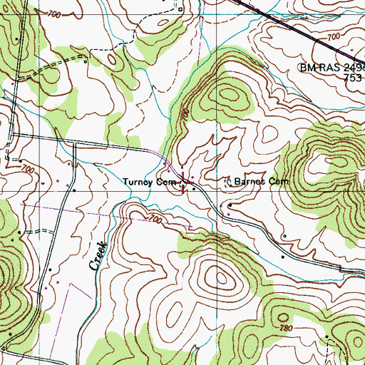 Topographic Map of Turney Cemetery, TN