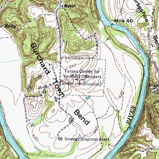 Topographic Map of Turney Center for Youthful Offenders, TN