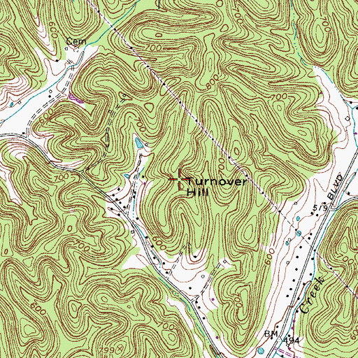 Topographic Map of Turnover Hill, TN