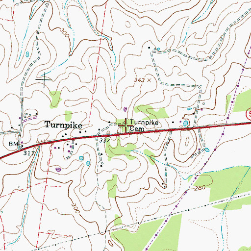 Topographic Map of Turnpike Cemetery, TN