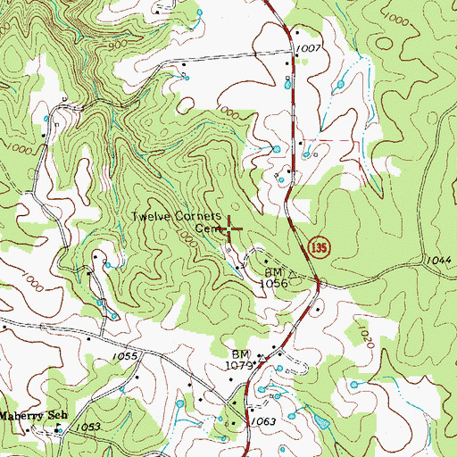 Topographic Map of Twelve Corners Cemetery, TN