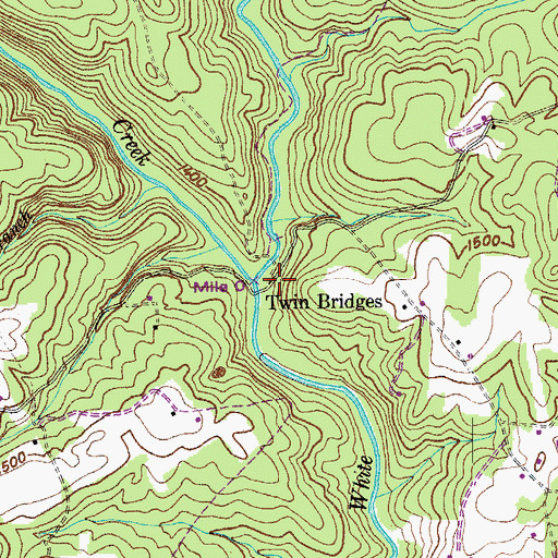 Topographic Map of Twin Bridges, TN