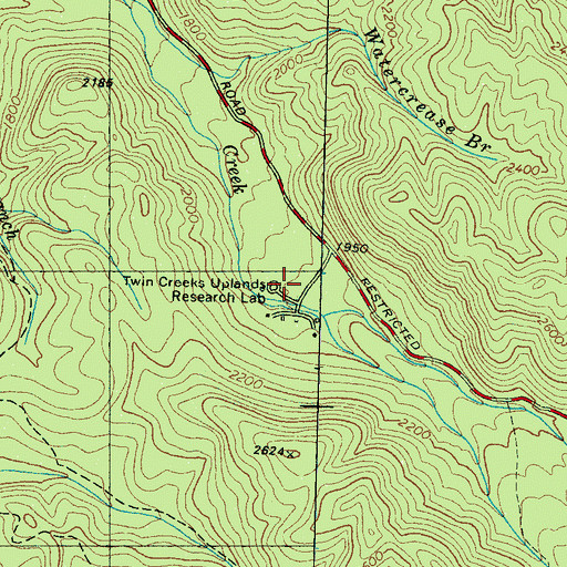 Topographic Map of Twin Creeks Uplands Research Laboratory, TN