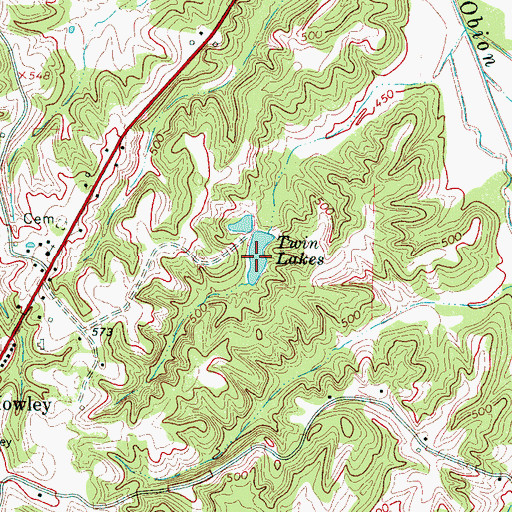 Topographic Map of Twin Lakes, TN