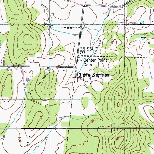 Topographic Map of Twin Springs, TN