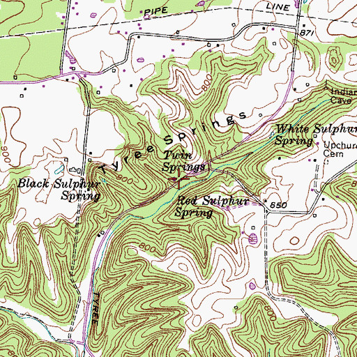 Topographic Map of Twin Springs, TN