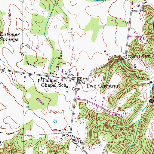 Topographic Map of Two Chestnut, TN