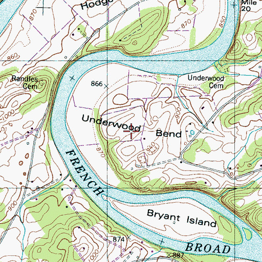Topographic Map of Underwood Bend, TN