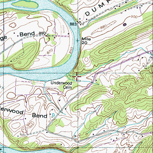 Topographic Map of Underwood Cemetery, TN
