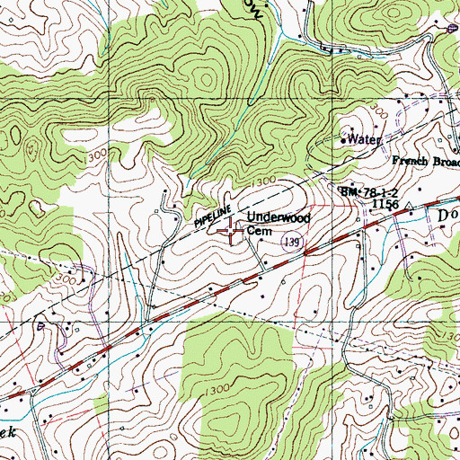 Topographic Map of Underwood Cemetery, TN