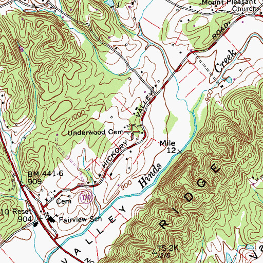 Topographic Map of Underwood Cemetery, TN
