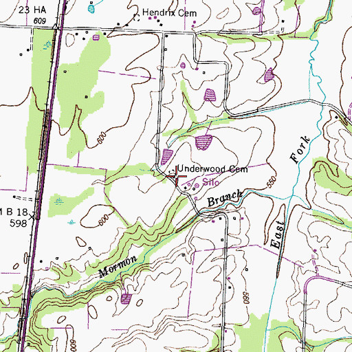 Topographic Map of Underwood Cemetery, TN