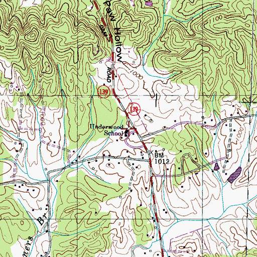 Topographic Map of Underwood School, TN