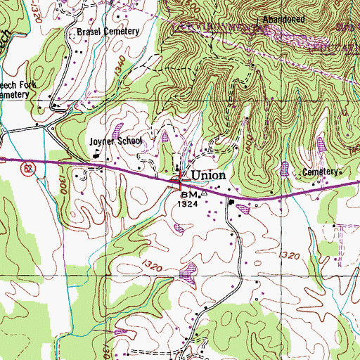 Topographic Map of Union, TN