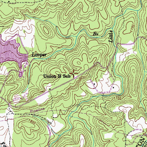 Topographic Map of Union B School, TN