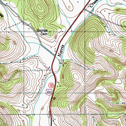 Topographic Map of Union Branch, TN
