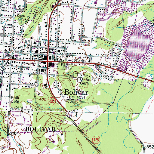 Topographic Map of Union Cemetery, TN
