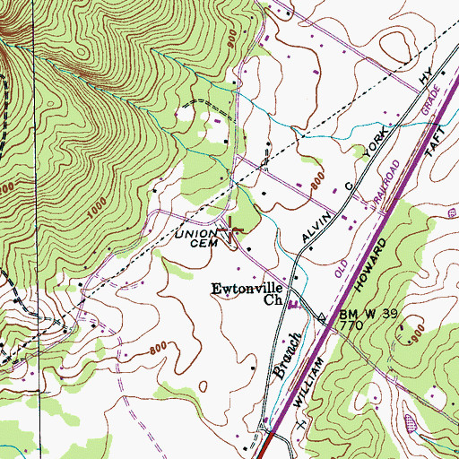 Topographic Map of Union Cemetery, TN