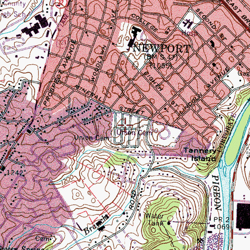 Topographic Map of Union Cemetery, TN