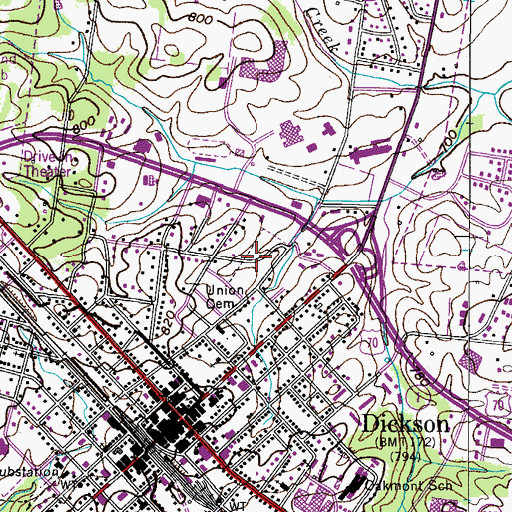 Topographic Map of Union Cemetery, TN