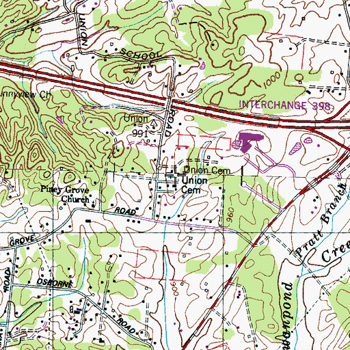 Topographic Map of Union Cemetery, TN
