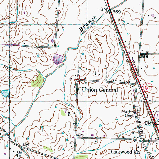 Topographic Map of Union Central, TN