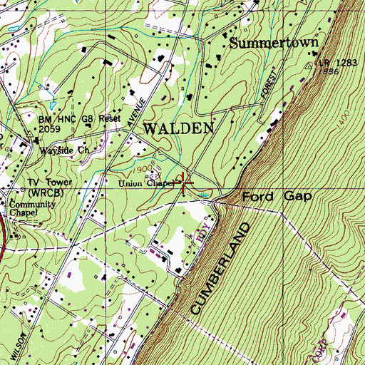 Topographic Map of Union Chapel, TN