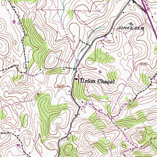 Topographic Map of Union Chapel, TN