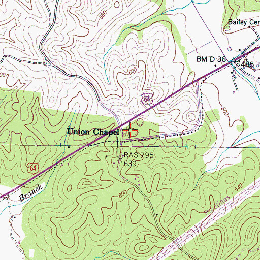 Topographic Map of Union Chapel, TN