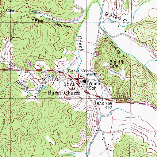 Topographic Map of Union Church, TN