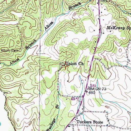 Topographic Map of Union Church, TN