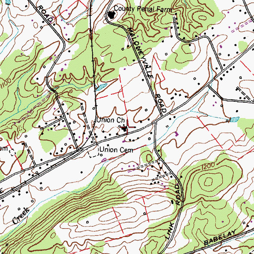 Topographic Map of Union Church, TN