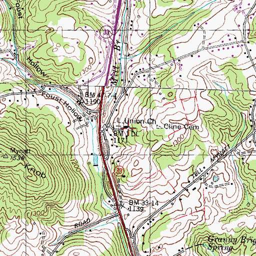 Topographic Map of Union Church, TN